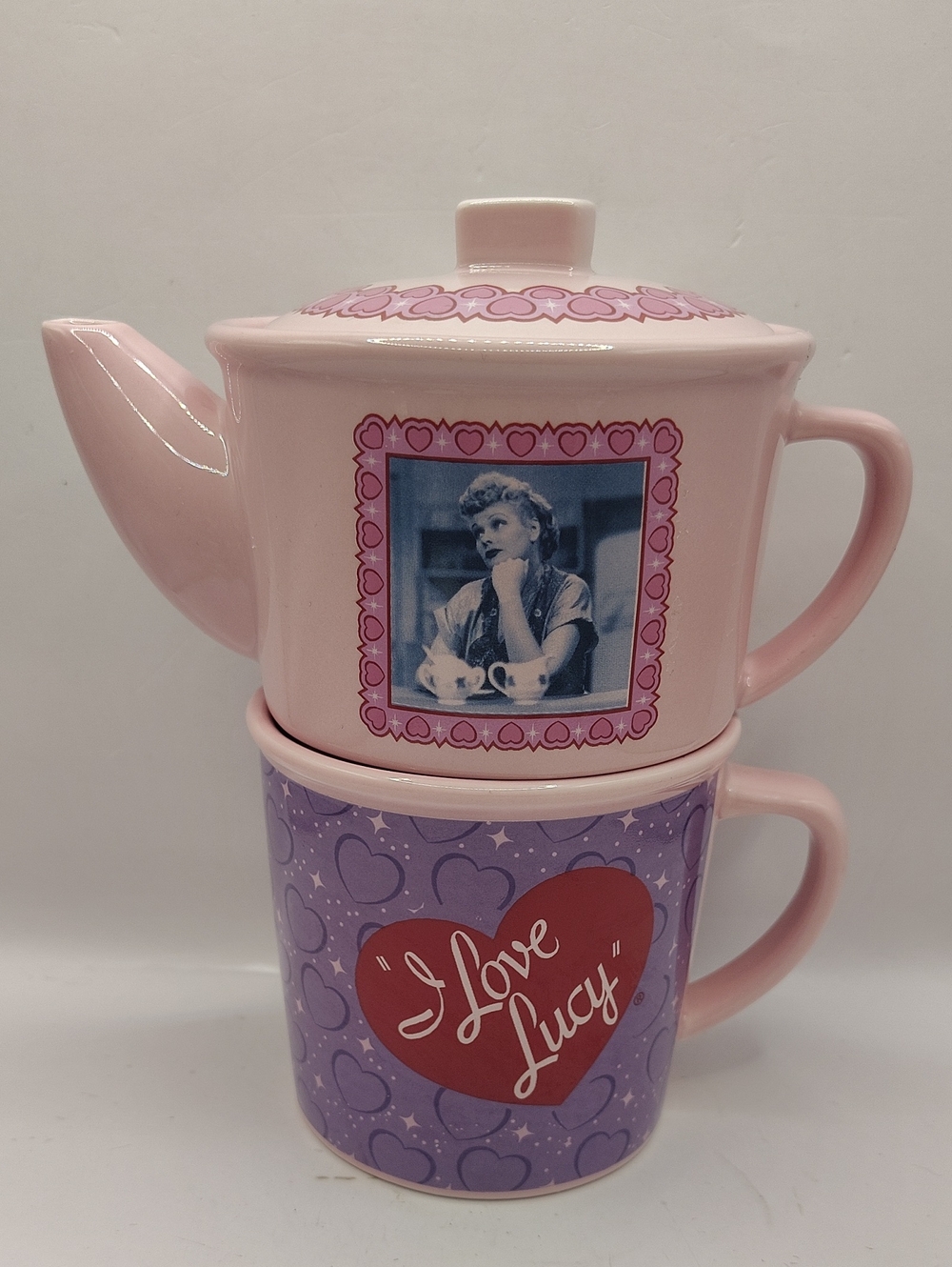 Vintage “I Love Lucy” Retired Bandit Tea-for-One Teapot Ceramic Mug Set.